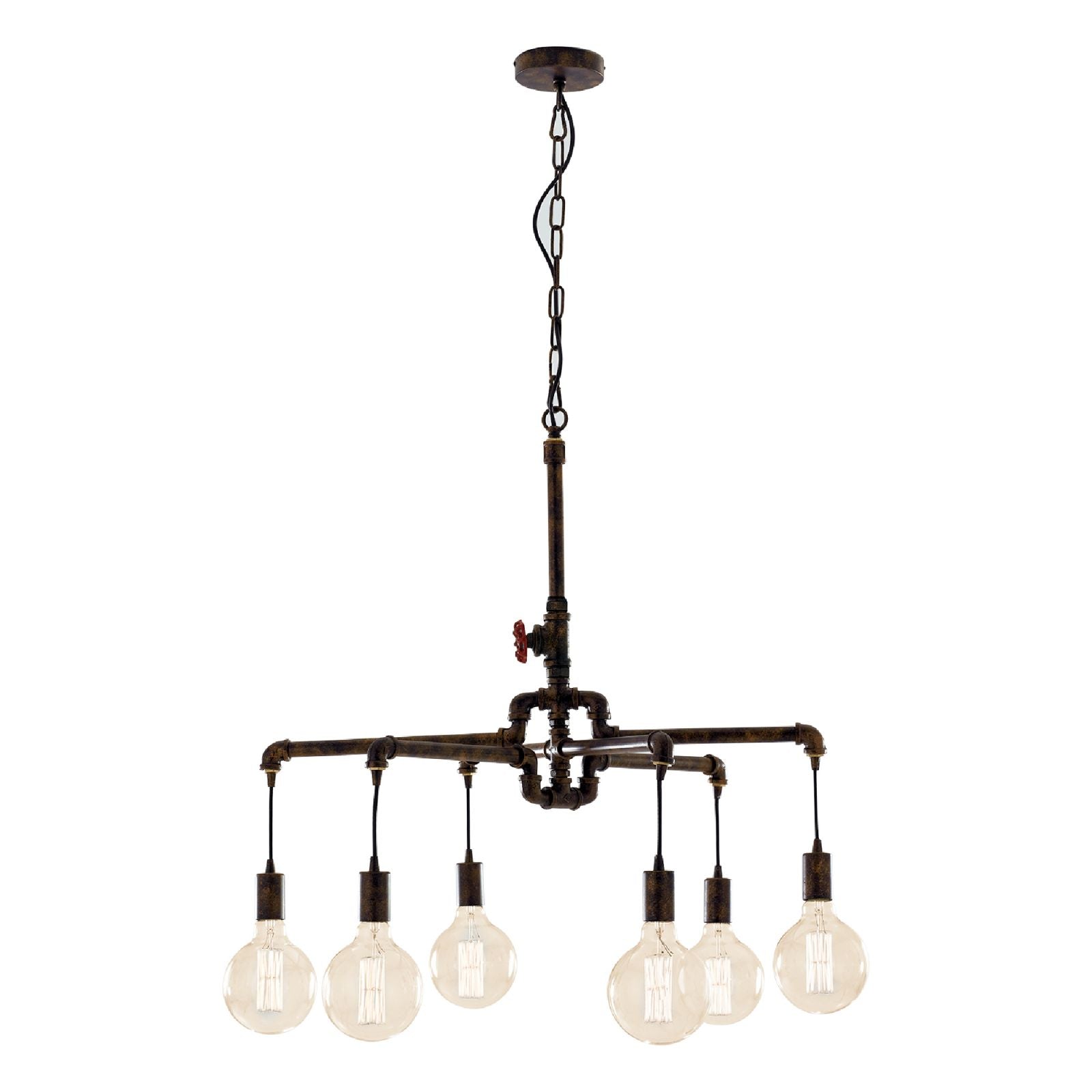 Sospensione 6 luci metallo effetto ruggine stile tubi e rubinetti 6XE27 non incl. AMARCORD Sospensione 6 luci metallo effetto ruggine stile tubi e rubinetti 6XE27 non incl. AMARCORD